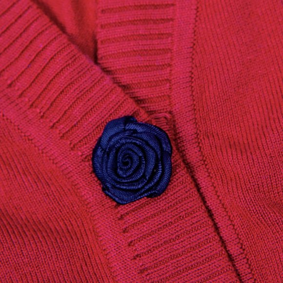 NY Collection Red Sweater with black rose buttons - Picture 4 of 10